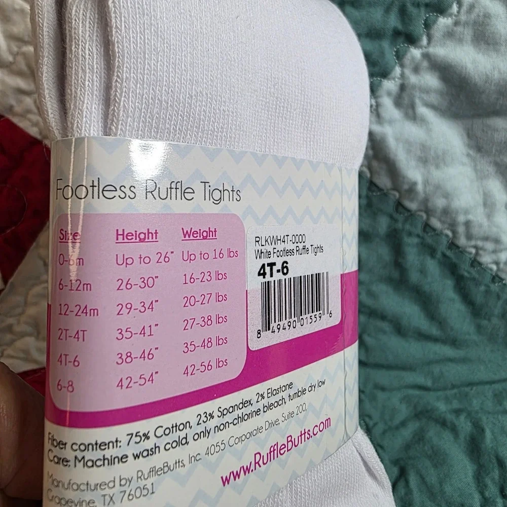 RuffleButts White Footless Ruffle Ankle Tights 4T-6